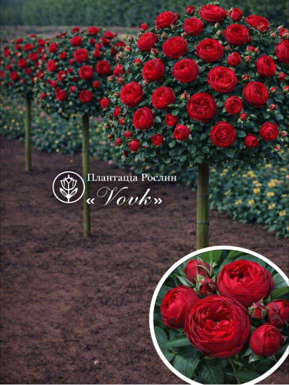 Саженцы розы Ред Пиано на штамбе