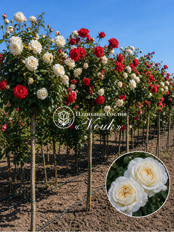 Саджанці троянди Свані / Скарлет Меяндекор на штамбі