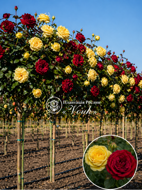 Саджанці троянди Ані Дюпрей / Ред Лейс на штамбі