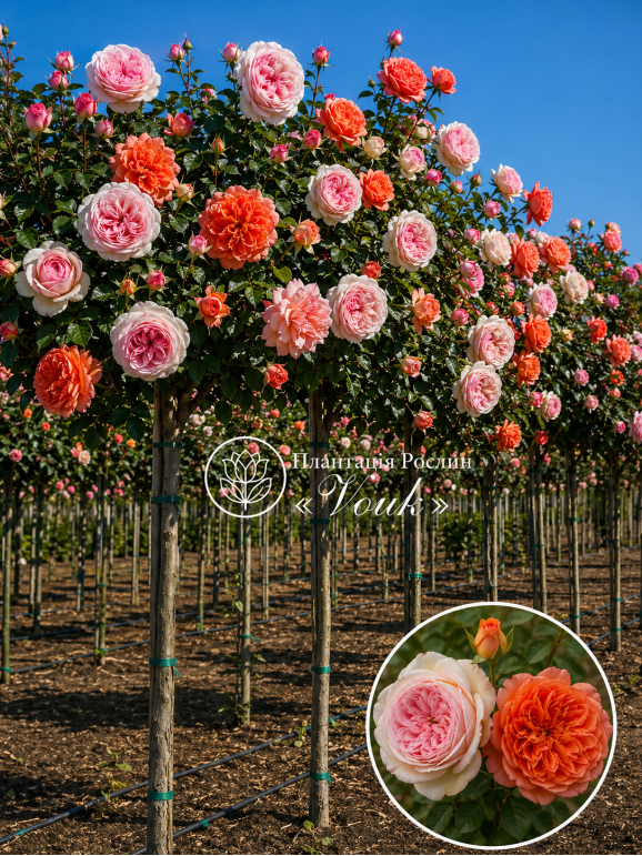 Саджанці троянди П'єр Де Ронсар / Августа Луїза на штамбі